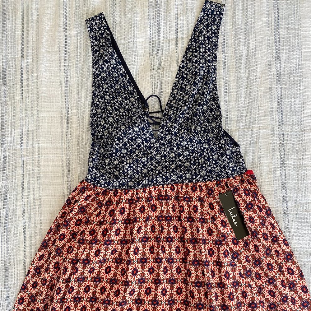 NWOT La Vie en Roses Navy Blue and Red Floral Print Dress